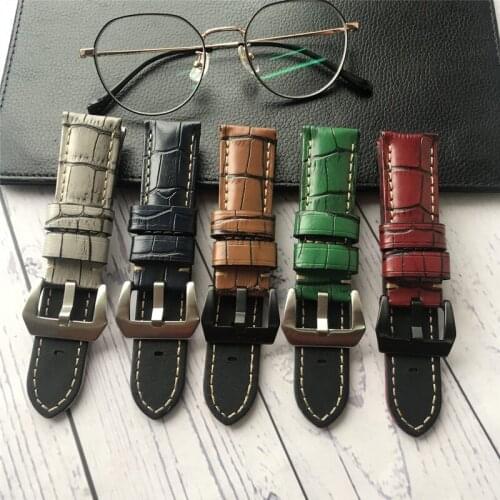 Vintage Italian cow leather watch band 24mm blue green red gray brown bracelet watchband For PAM441 belt PAM tools