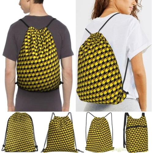 Yellow Brown Black Houndstooth Men Outdoor Travel Gym Bag Waterproof Drawstring Backpack Women Fitness Swimming Bag