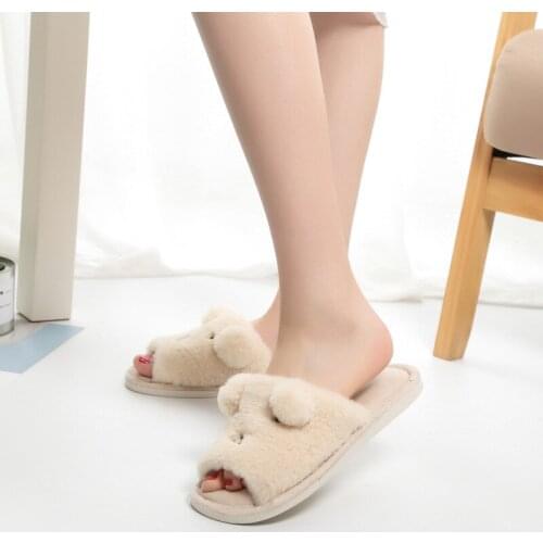 Ladies Autumn and Winter New Cute Imitation Rabbit Fur Slippers Home Home Wear-resistant Non-slip Spring Slippers Shoes