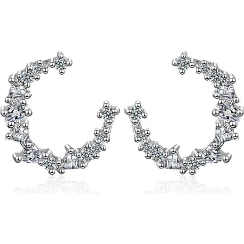 KOFSAC Fashion Sterling Silver 925 Stud Earrings For Women Wedding Party Shiny Crystal CZ New Moon Earring Jewelry Gift Brincos