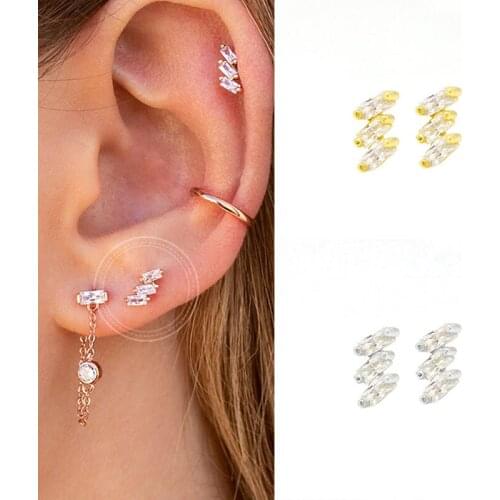 925 Sterling Silver Ear Needle Rhombus Crystal Small Stud Earrings Ladies Simple Zircon Earring Fashion Jewelry Birthday Gifts