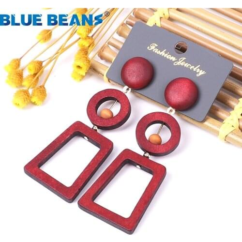 BLUE BEANS 2020 Wooden Earrings Fashion Jewelry Drop Earrings For Women Red Earrings Bohemia Girls Korean Dangle Gold Earring