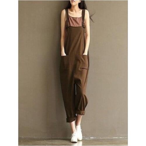 Jumpsuit Women Casual Loose Rompers Womens Jumpsuit Cotton Nylon Strap Harem Long Trousers Overalls