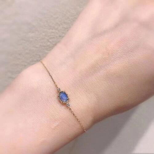 MoBuy 925 Silver Vintage Moonstone Bracelet For Women Mysterious Lake Synthetic Sapphire 14K Gold Plated Jewelry MBHI071