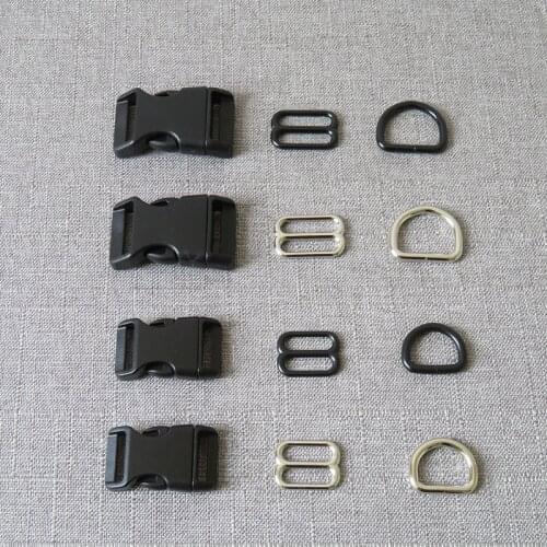 1 set/lot 15mm 20mm 25mm Plastic buckle metal D ring adjuter strap buckle slider for pet dog collar necklace handmade accessory