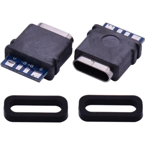 10PCS Type-C 16PIN 5A With Board Welding Wire Type Female Seat with Waterproof Ring IPX7