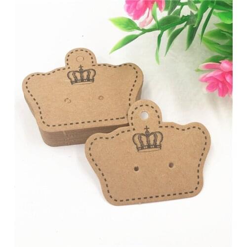 100Pcs/Lot Creative Brown Kraft Paper 5x4cm Pendant Jewelry Cards Crown Earrings Studs Eardrop Dangles Display Packaging Cards
