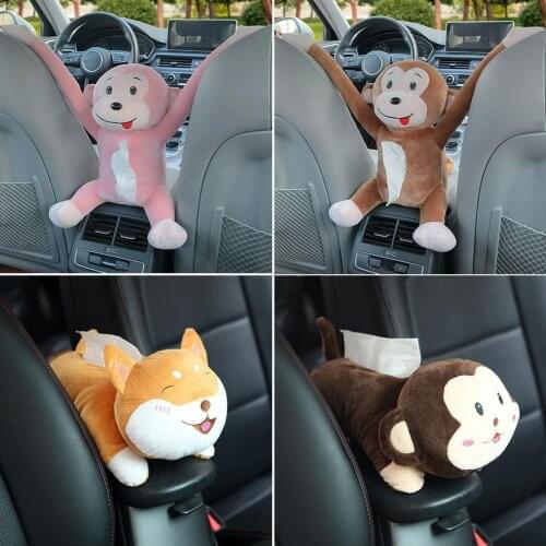 2021 Cute cartoon car tissue box creative cute monkey tissue seat tissue box armrest car box car box velvet P7Q3