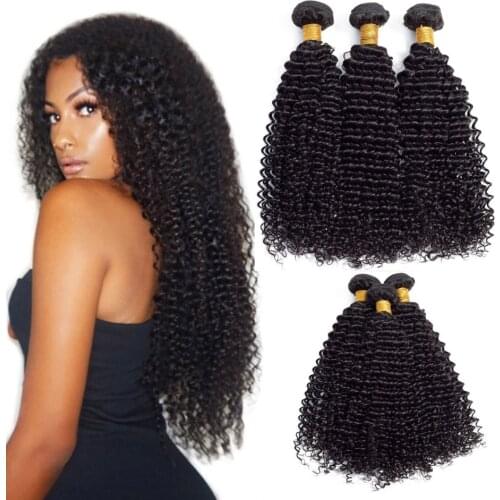 3Pcs Kinky Curly Human Hair Bundles 100% Remy Brazilian Human Hair Extensions Curly Human Hair Weaves Natural Black iVogue