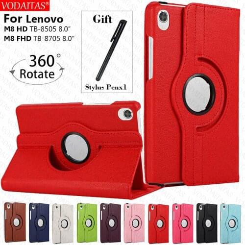 360 Rotating Leather Case For Lenovo Tab M8 HD TB-8505F TB-8505X / Smart Tab M8 TB-8505FS/ Tab M8 FHD TB-8705F Covers Fundas+Pen