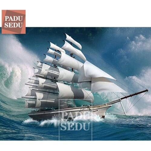 5 D DIY Diamond Painting Cross Stitch Kit Ship Picture Rhinestones Diamond Mosaic Bead Embroidery Sail Ships Handmade Hobby Gift