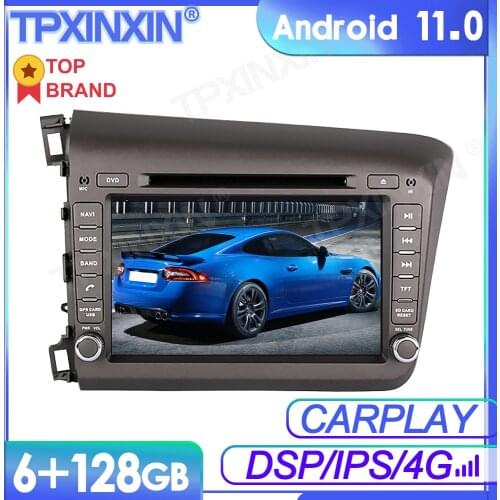 6+128GB Android 11 For HONDA CIVIC 2012+ Car Multimedia Player GPS Navi Audio Stereo Screen DVD Head Unit Tape Recorder