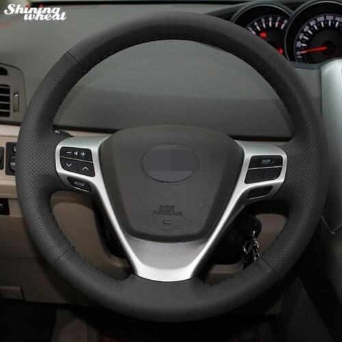 Shining wheat Hand-stitched Black Leather Steering Wheel Cover for Toyota Verso EZ Avensis