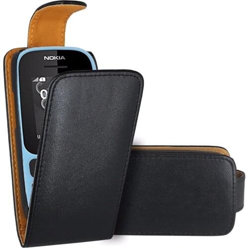 Black Flip Premium Leather Skin Bag Case Cover For Nokia 105 (2017)