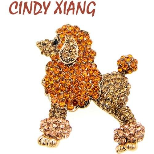 CINDY XIANG Rhinestone Poodle Brooch Dog Brooches For Women Cute Vivid Animal Pin 2 Colors Available Fashion Jewelry
