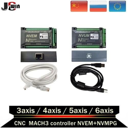 CNC Mach3 Set NVUM USB/NVEM Ethernet Breakout Board+NVMPG Handwheel With LCD Display 6 Axis MPG For DIY CNC Router NEWCARVE