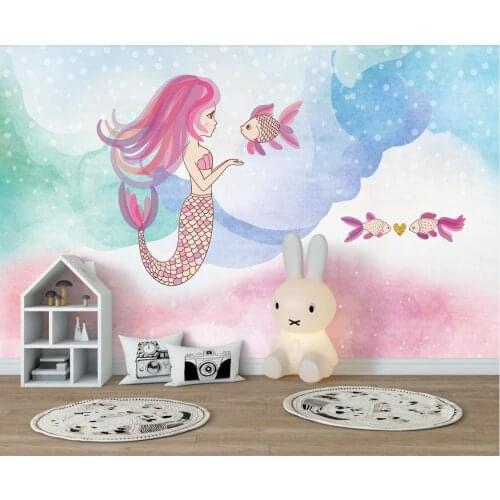 Childrens Wallpaper Sea World Mermaid Wall Murals Kids Room Custom Photo Wall Papers Roll 3D Waterproof Canvas Contact Paper