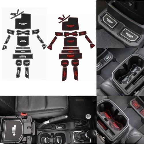 For Jeep Wrangler JL 2018 Up White / Red Fit Cup Silencer Pad Non-Slip Interior Gate Slot Mat Mats