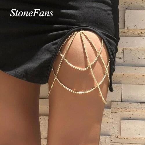 Stonefans Sexy Rhinestone Elastic Thigh Chain Belt Jewelry for Women Bling Body Jewelry Thigh Bracelet Leg Chain Garter Gift