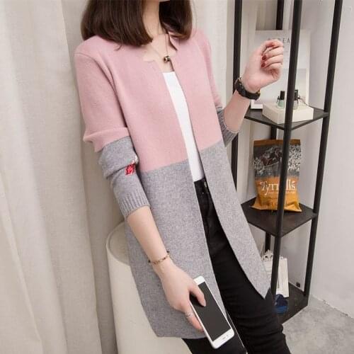 Long Cardigan Women knitted Sweater 2020 Spring Autumn New Colorblock Long Sleeve knitwear Korean Loose Cardigans Sweaters G290