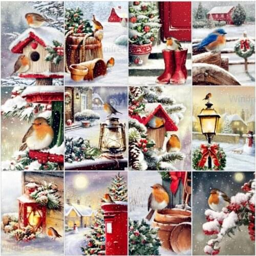 5D DIY Drill Diamond Painting Christmas Scenery Painting Cross Stitch Diamond Art Embroidery Winter Landscape Mosaic Decor Gift