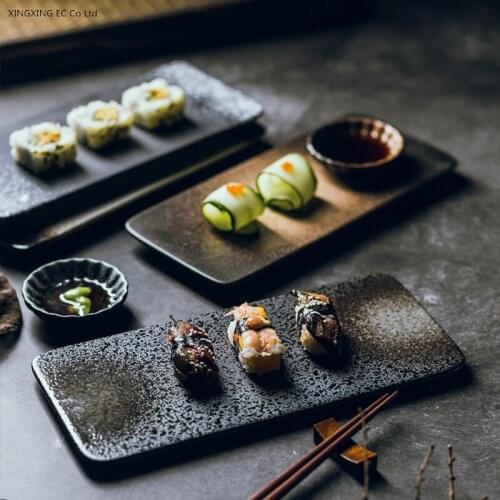 Ceramic sushi plate fruit plate Creative Japanese cuisine plate Ceramic high-end Japanese tableware Rectangular breakfast plate