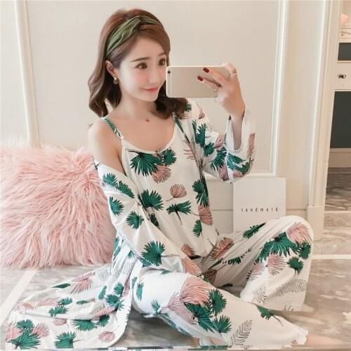 Brand New womens 3 pieces pajamas sets milky silk Spaghetti Strap Tops and long pants and long nightgowns sleepwear pyjamas set