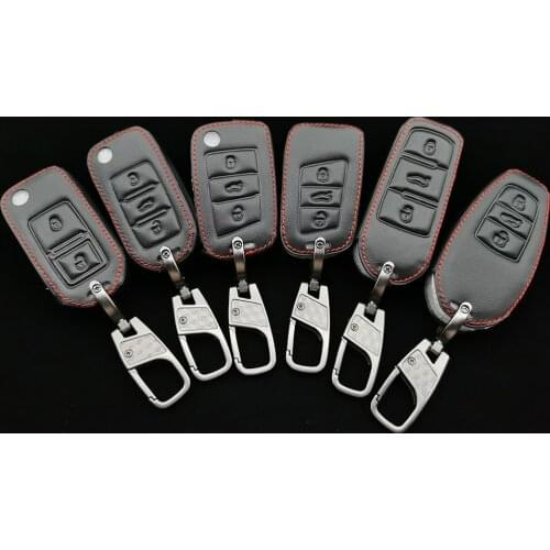 Leather Car Key Case For Vw Volkswagen Polo Golf Passat Beetle Caddy T5 Up Eos Tiguan Skoda A5 Seat Leon Altea Flip Remote Cover