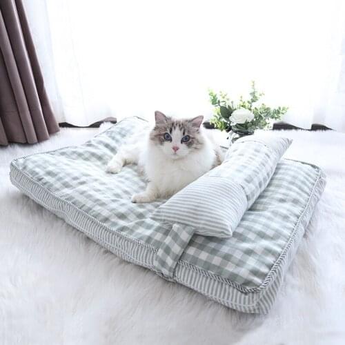 Summer Cooling Plaid Pet Kennel Soft Breathable Washable Dog Bed House for Small and Medium Kitten Puppy Pet Supplies
