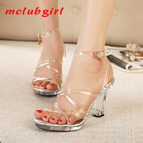Mclubgirl 2020 New Crystal Heel Jelly Sandals Fashion Summer New Waterproof Platform High Heels Sexy Crystal Sandals WZ