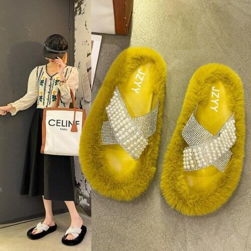 Furry Slippers For Women Plush Female Warm Slipper Casual Slip On Fluffy Womens Indoor Floor Slides Faux Fur Flats Ladies Shoes