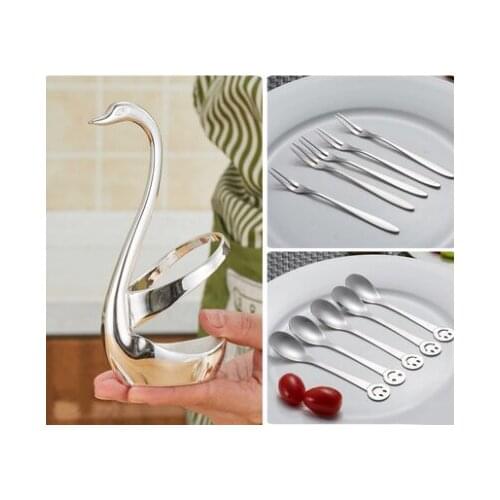 Stainless Steel Fruit Fork Coffee Scoop Set Creative Swan Tableware Set Scoop and Forks bento swan food picks bento accessories