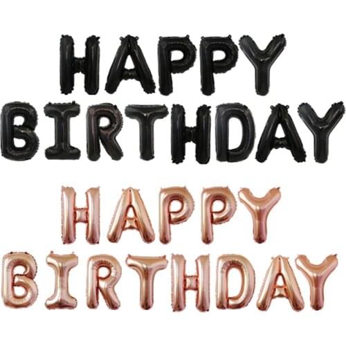 Birthday balloon set 16 inch happy birthday balloon rose gold black blue children birthday party aluminum foil balloon wholesale