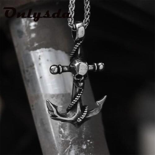 Stainless Steel Sea Anchor Skull Man Men Necklaces Chain Pendants Punk Rock Hip Hop Unique for Male Boy Fashion Jewelry Gift