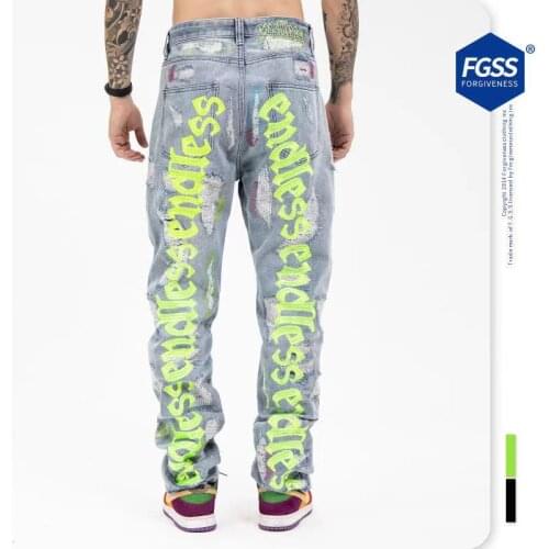 2020 autumn and winter new high street holed retro jeans pants