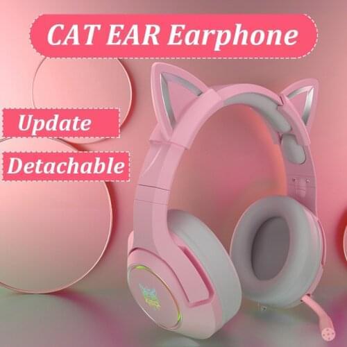 New Product K9 Pink Cat Ear Cute Gaming Headset Wired for Lovely Girls with mic ENC Noise Reduction HiFi 7.1 Channel RGB