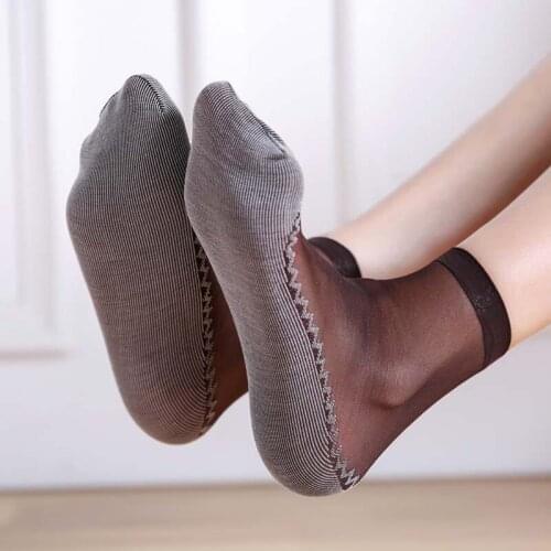 One Pair Spring Summer Women Soft Socks Casual Non-Slip Bottom Splice Fashion Transparent Ladies Girls Thin Silk Sock
