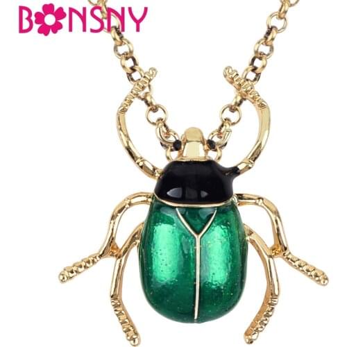 Bonsny Metal Alloy Enamel Beetle Insect Necklace Pendant Chain Choker Novelty Animal Jewelry For Women Girls Accessory Kids Gift