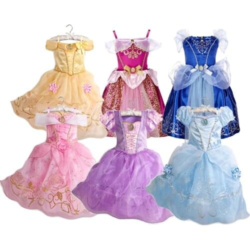 Girls Dress Kids Rapunzel Belle Sleeping Beauty Costume Short Sleeve Little Girl Party Costume Tangled Christmas Evening Dress