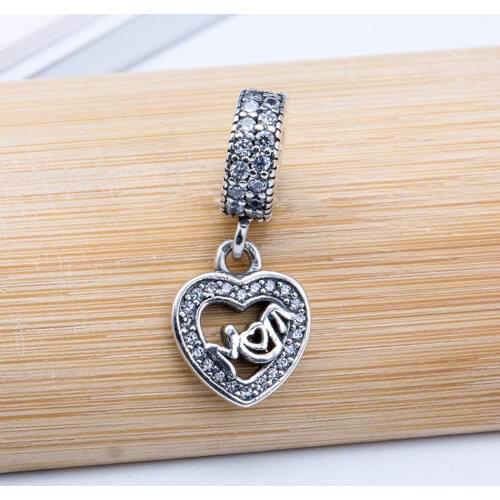 Authentic S925 Bead Centre Of My Heart Mom Dangle Charm fit Lady Bracelet Bangle DIY Jewelry