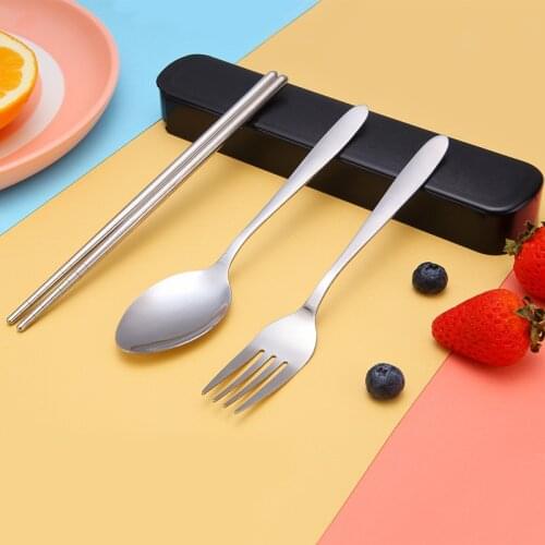 Portable Travel Tableware Set Stainless Steel Dinnerware With Box Kitchen Fork Spoon Dinner Set For Kid School Cutlery