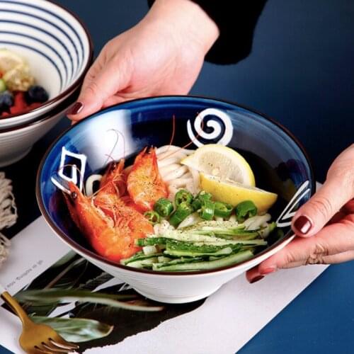 Japanese Style Ceramic Rice Bowl Ramen Bowl Salad Instant Noodles Soup Pot Bowl Restaurant Kitchen Tableware Home Decoration