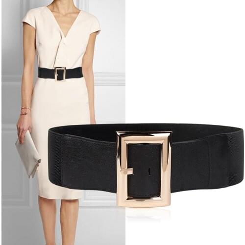 Women New Stretch Wide Waist Seal Gold Big Pin Buckle Waistbnds Fashion HOT Party Elastic Belt Female Dress Match Coat Ins Strap