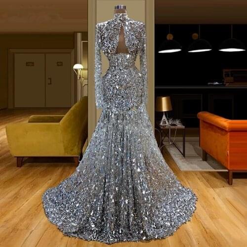 Luxury Plus Size Long Evening Dresses With Sequins Vestidos 2021 Prom Dress New Dubai Arabic Celebrity Gowns