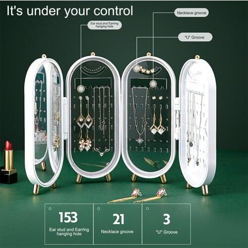 Foldable Jewelry Storage Box Household Earrings Necklace Display Stand High Capacity Luxury Retro Screen Jewelry Organizer Case