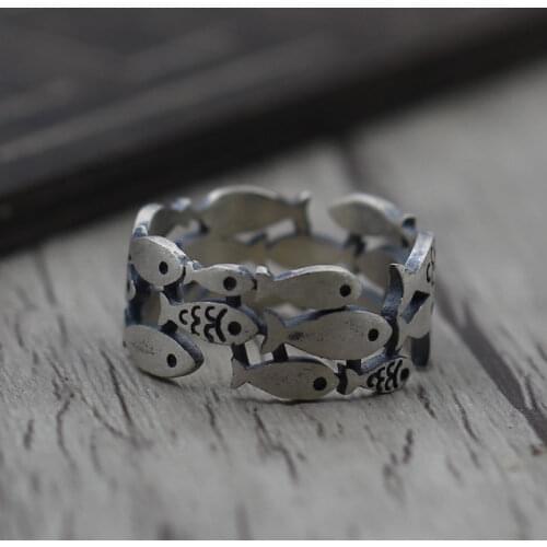 Taiyin personality hollow ring S925 silver jewelry to build small and vintage retro style ring