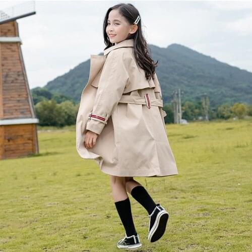2021 New kids Girls Jackets Solid Detachable Children Windbreaker Bow Coat Trench Spring Autumn 3-14T Baby Girl Jacket
