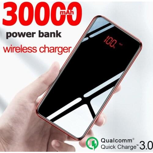 30000mAh Wireless Powerbank Fast Charging with HD Digital Display Outdoor Emergency 30000mAh Powerbank for Samsung Xiaomi IPhone