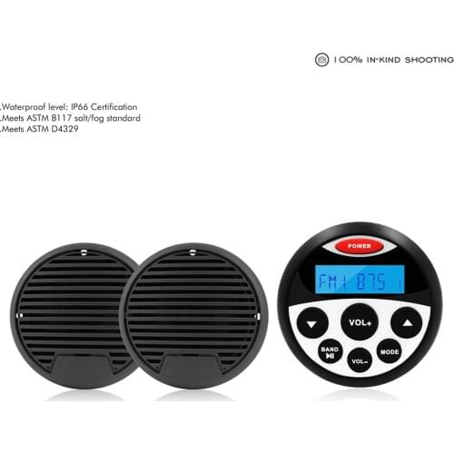 Watertight Marine Bluetooth Stereo Audio Radio FM AM Receiver MP3 Player For UTV ATV Yacht Motorcycle Boat+3inch Marine Speakers