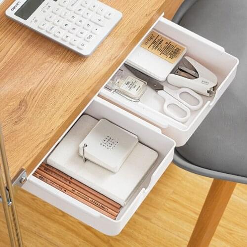 Under Desk Storage Box Self Stick Drawer Organizer Hidden Table Drawer Storage Box Pencil Tray Stand For Pens Home Organizer